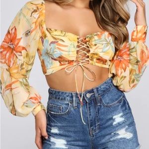 Tropical Vibes Lace-Up Crop Top